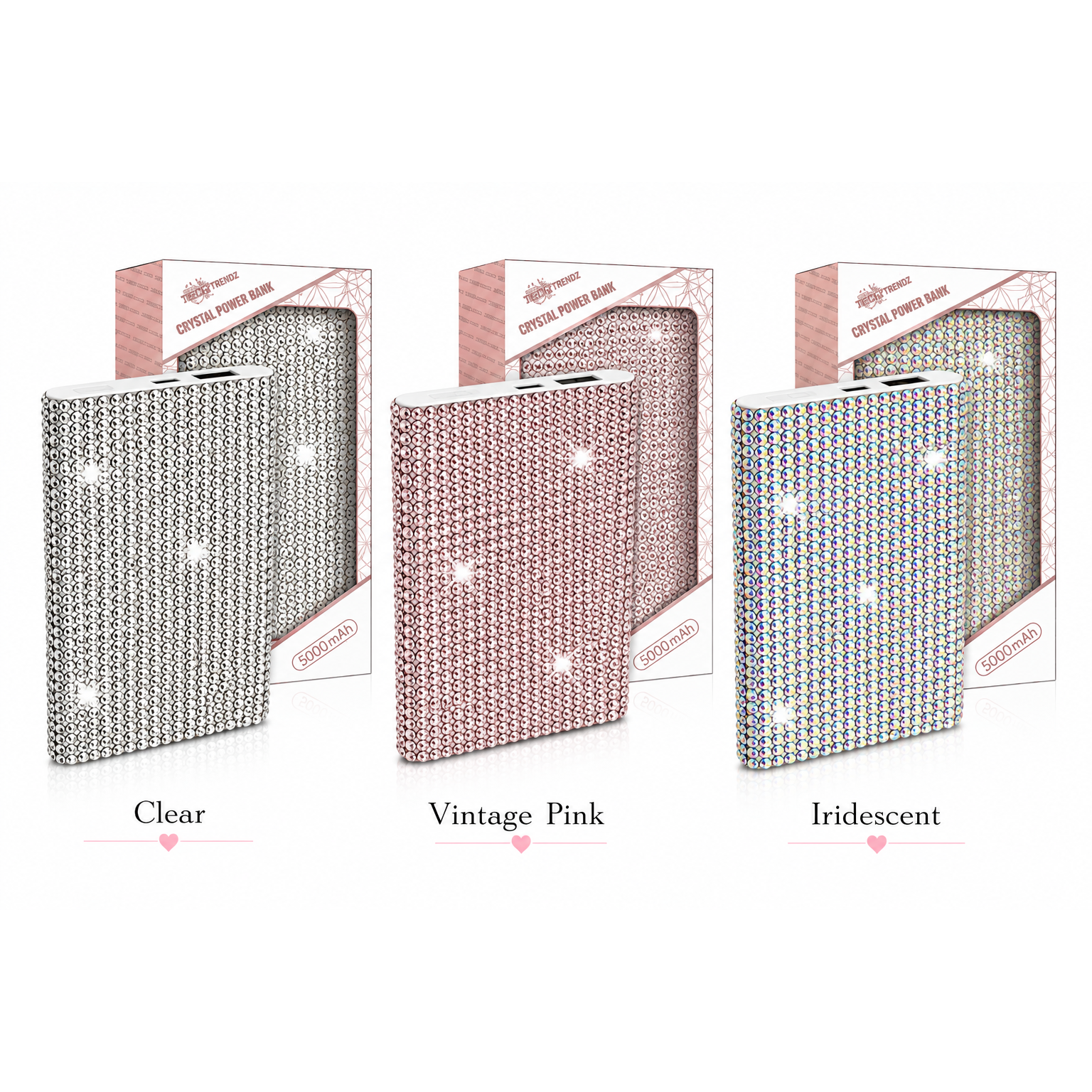 Rhinestone Crystal Power Bank – 10,000 mAh Dual USB Charger