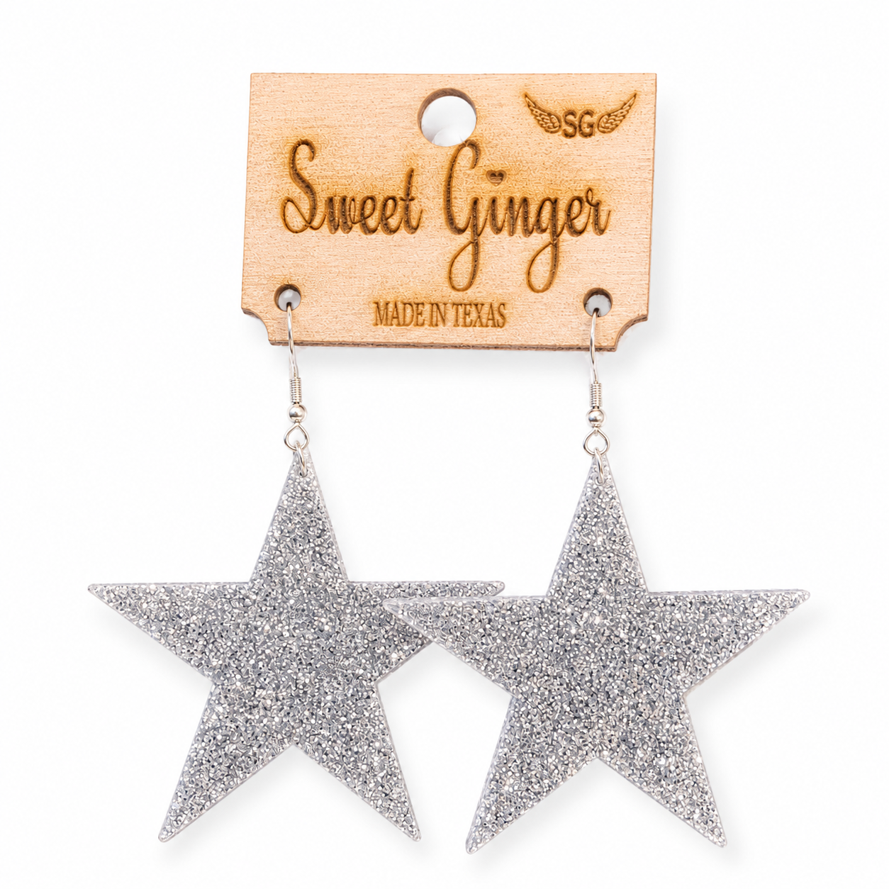Silver Glitter Star Earrings – Sweet Ginger Acrylic Dallas Cowboy Inspired Earrings