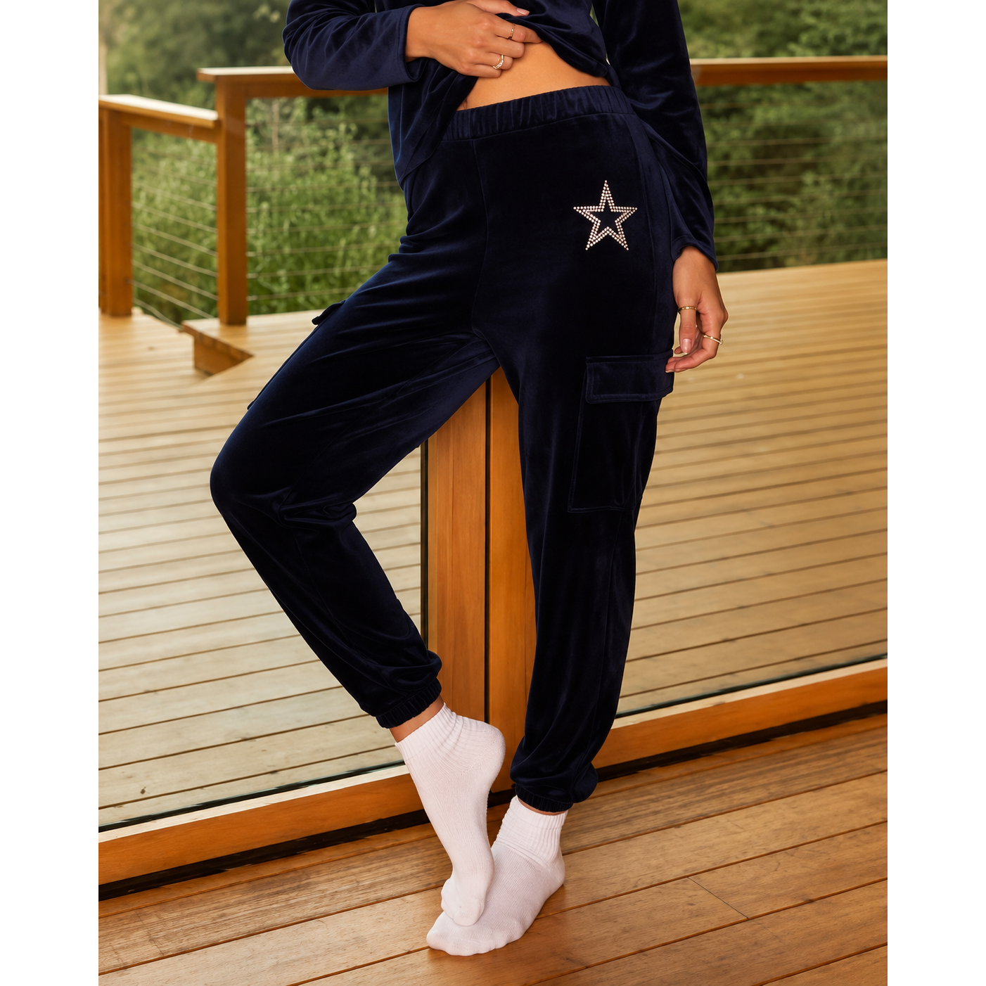 Dallas Cowboys Navy Velour Star Cargo Joggers