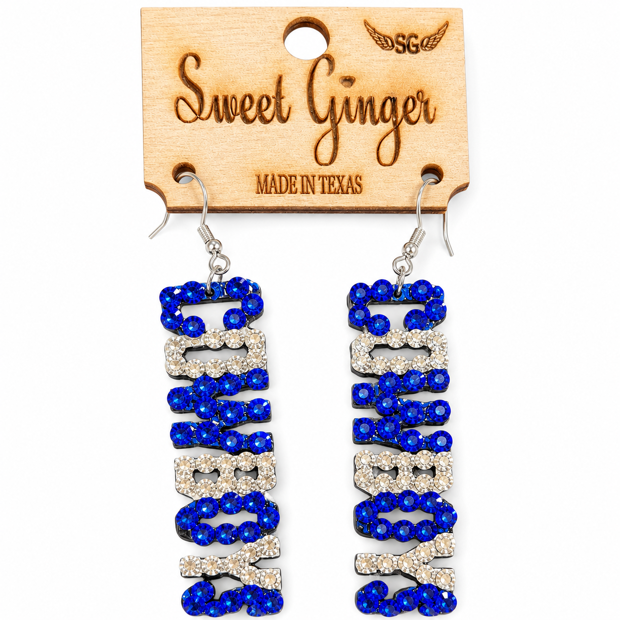 Dallas Cowboys Blue and Clear Rhinestone Wood Earrings