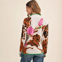 Floral Half-Zip Sweater – Orange & Pink Bold Blooms on Cream Knit