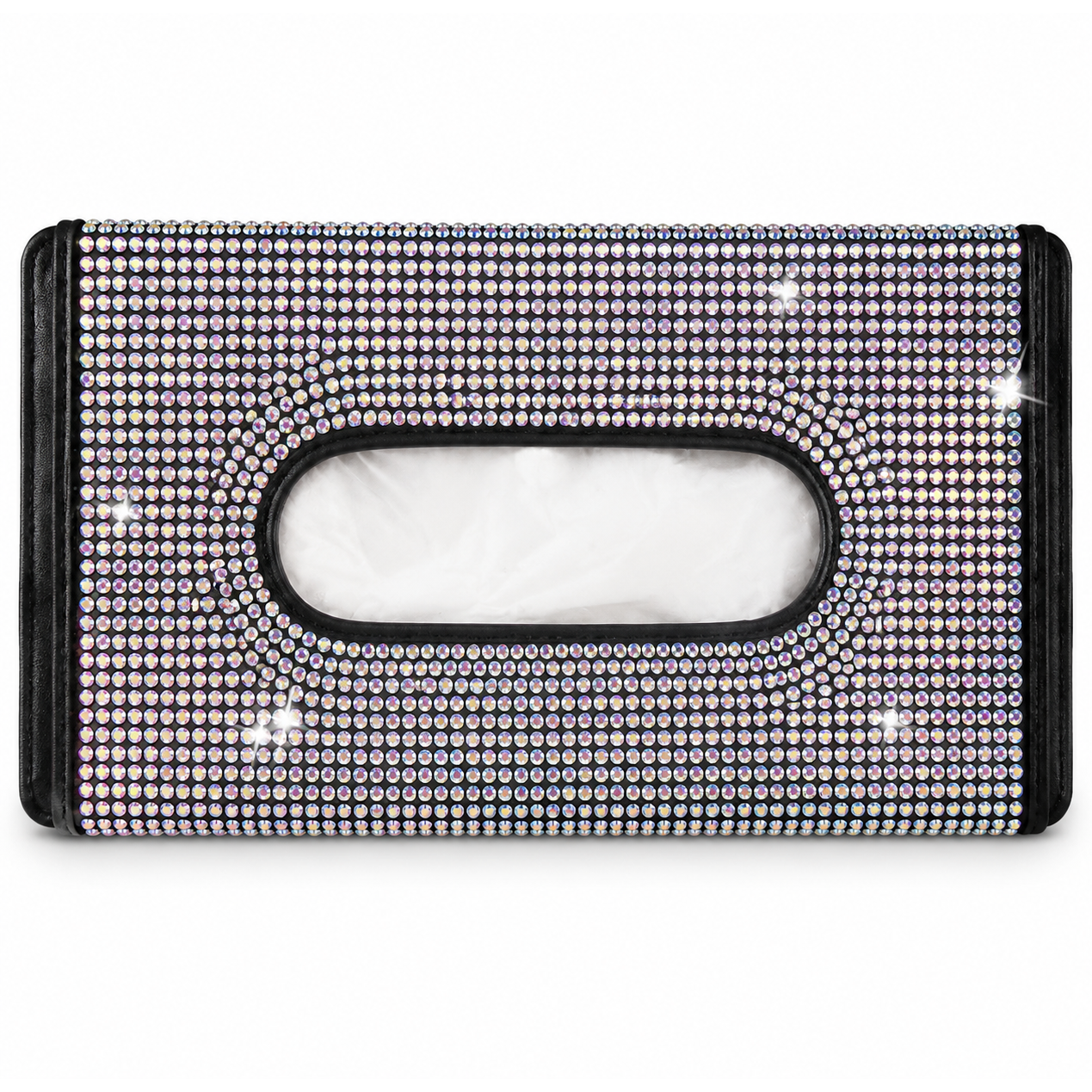 Iridescent Rhinestone Tissue Holder for Sun Visor