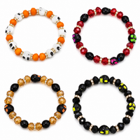 Sugar Skull Beaded Stretchy Bracelet with Rhinestone Spacers