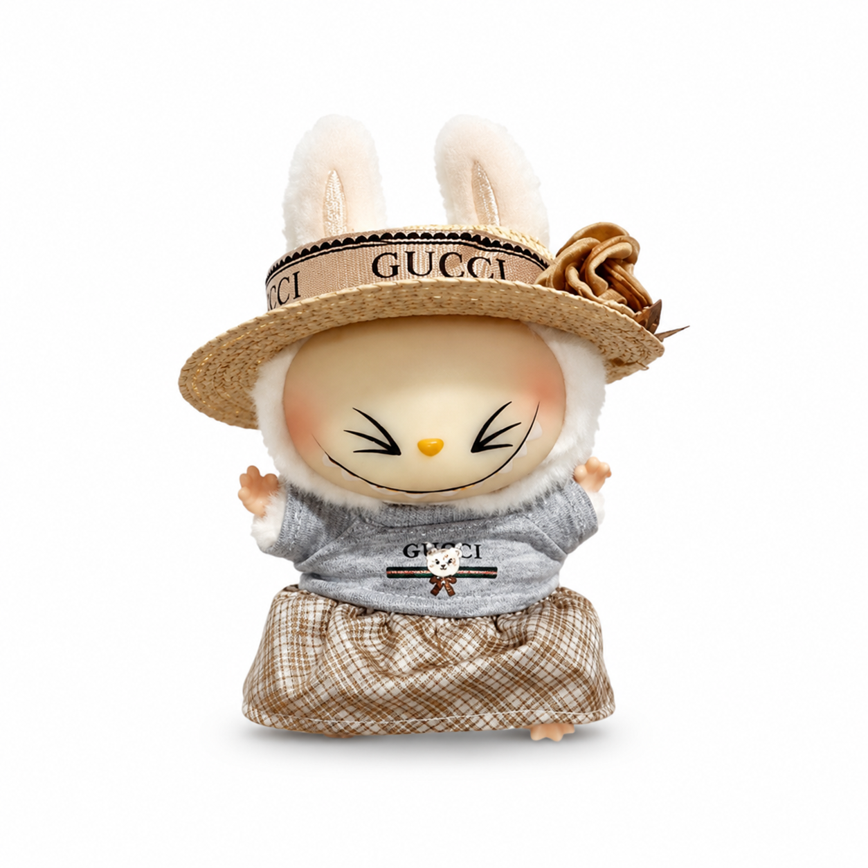 Plaid Skirt Labubu Outfit Set – Top, Skirt & Hat for Collectible Display