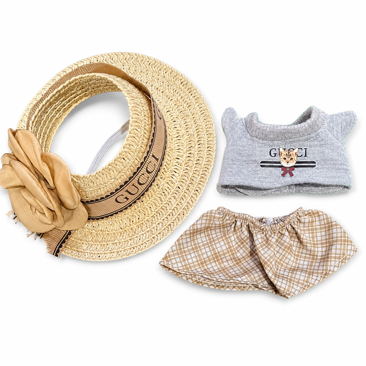 Plaid Skirt Labubu Outfit Set – Top, Skirt & Hat for Collectible Display