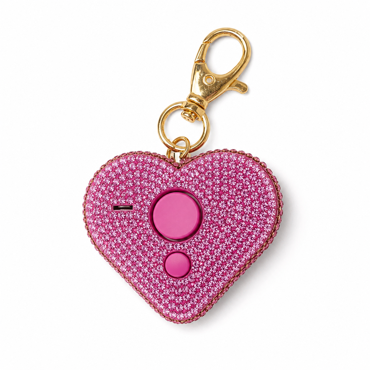 Rhinestone Heart Charm Safety Alarm Keychain – Pink, Clear, or Black