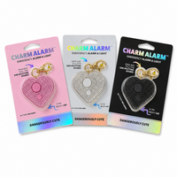 Rhinestone Heart Charm Safety Alarm Keychain – Pink, Clear, or Black