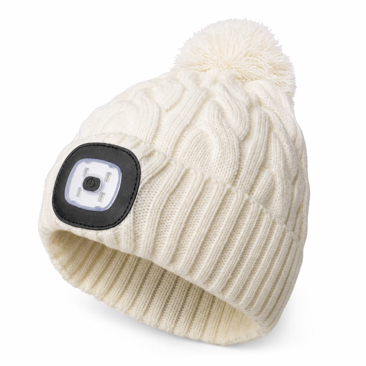 Night Scope LED Beanie – Rechargeable Lighted Pom Hat in Ivory