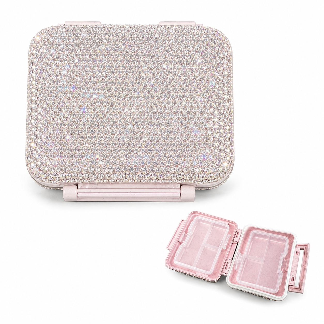 Rhinestone Travel Pill Box – Sparkly Compact Medicine Case
