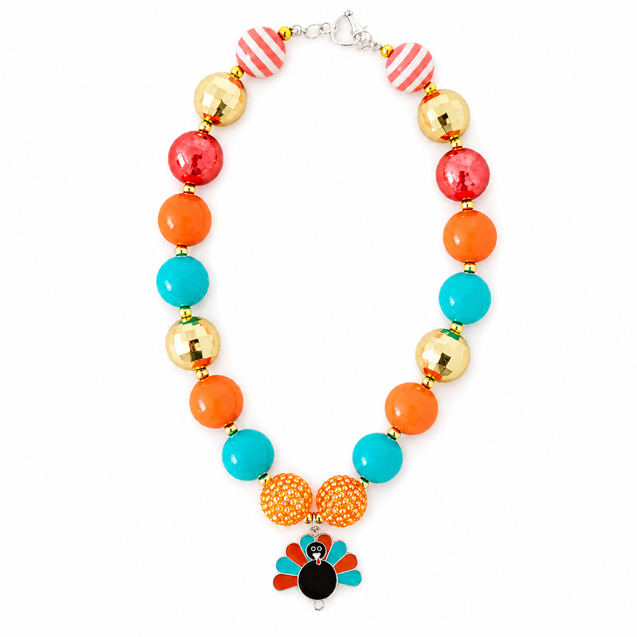 Girls Turkey Bubble Necklace – Multicolor Chunky Bead Fall Jewelry