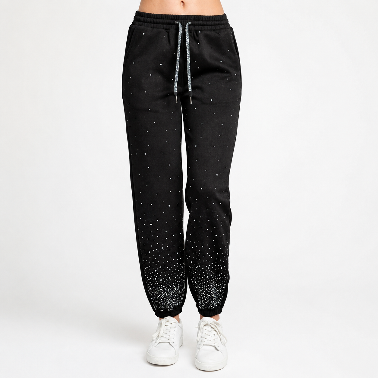 Black Rhinestone Jogger Sweatpants – Sparkly Casual Lounge Pants