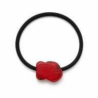 Red Faux Stone Slab Hair Ties on Black Elastic