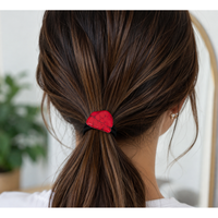 Red Faux Stone Slab Hair Ties on Black Elastic
