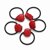 Red Faux Stone Slab Hair Ties on Black Elastic