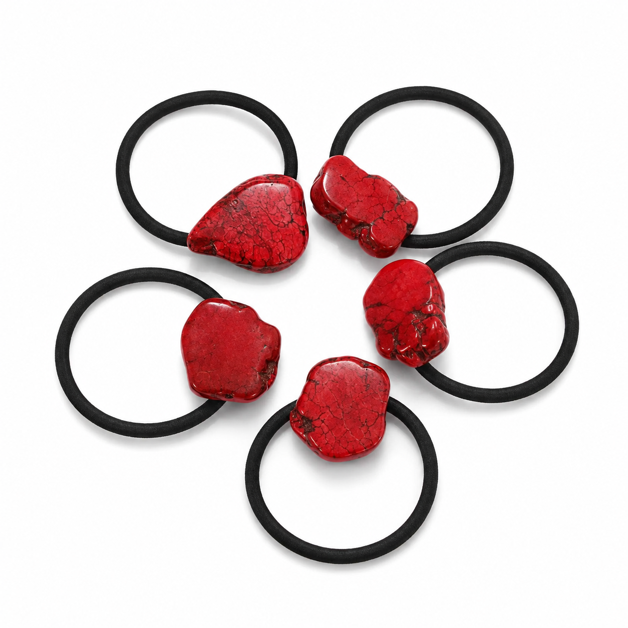 Red Faux Stone Slab Hair Ties on Black Elastic