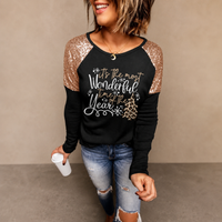 Black & Rose Gold Sequin Holiday Top