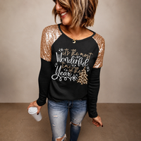 Black & Rose Gold Sequin Holiday Top
