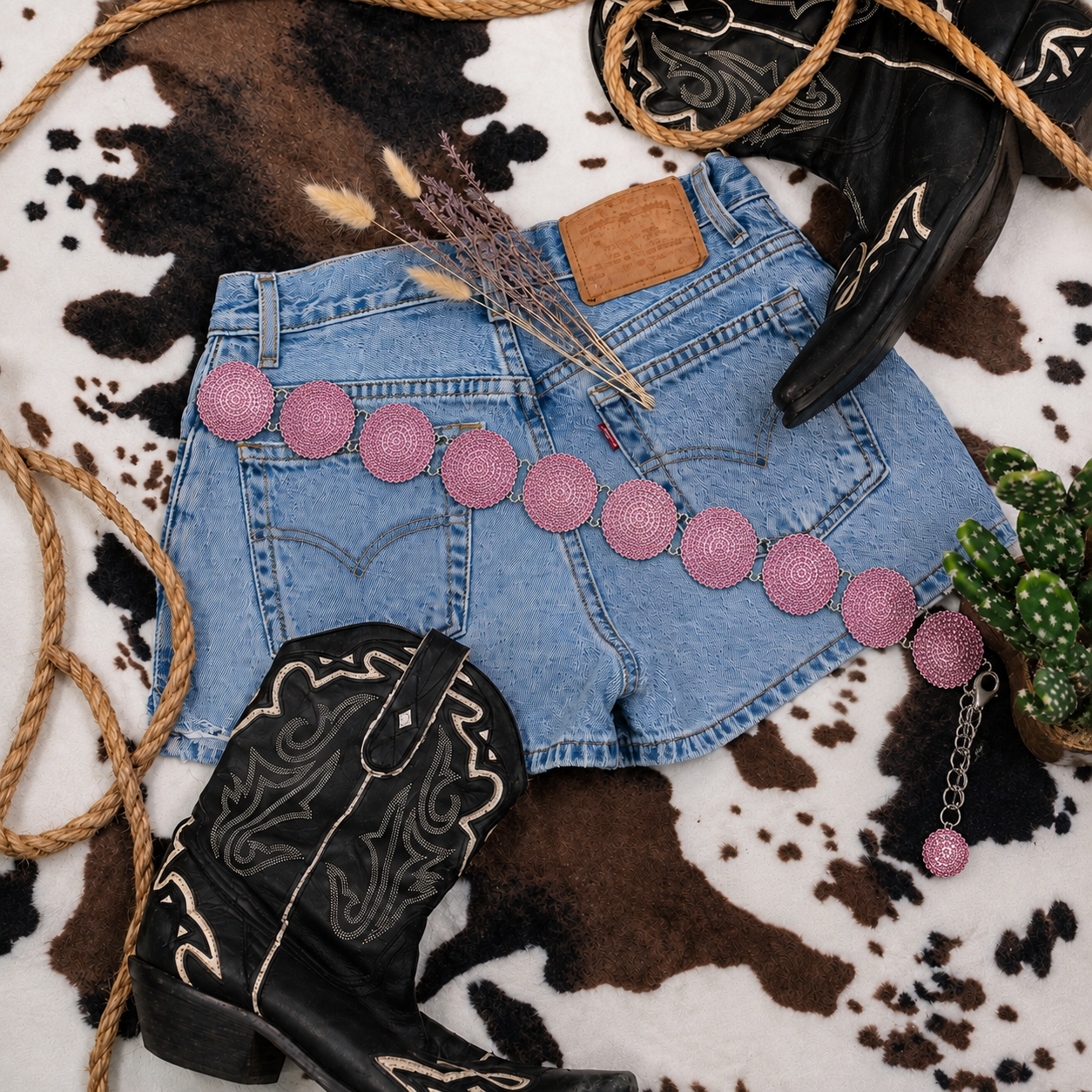 Pink Rhinestone Concho Chain Belt