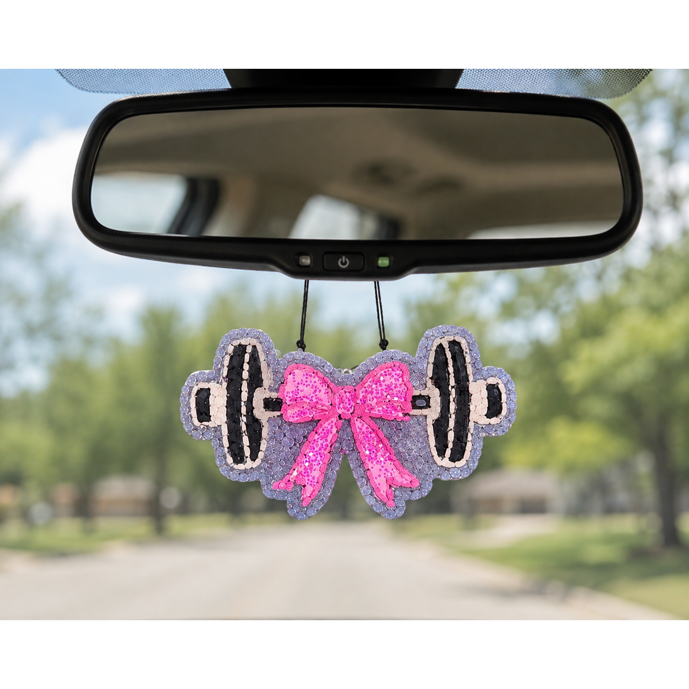 Pink Bow Barbell Freshie – Girly Gym Car Air Freshener | Fitness Gift