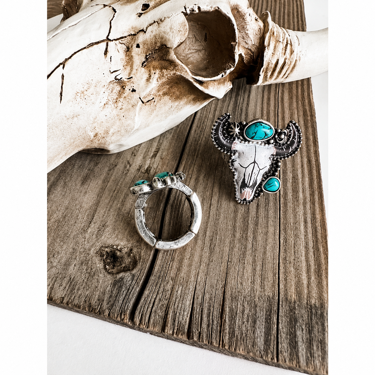 Western Turquoise Steer Adjustable Ring