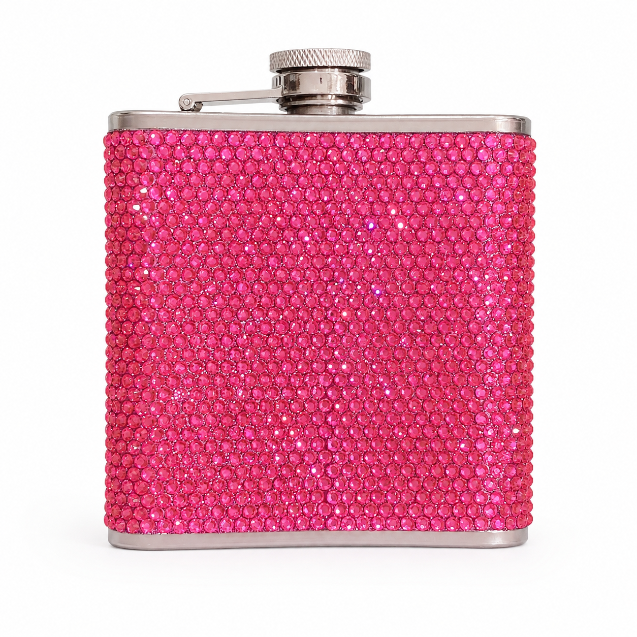 Fuchsia Rhinestone Bling 4 oz Metal Flask
