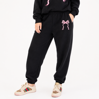 Black Jerzees Drawstring Sweatpants with Pink Bow Graphic – Unisex 50/50 Fleece