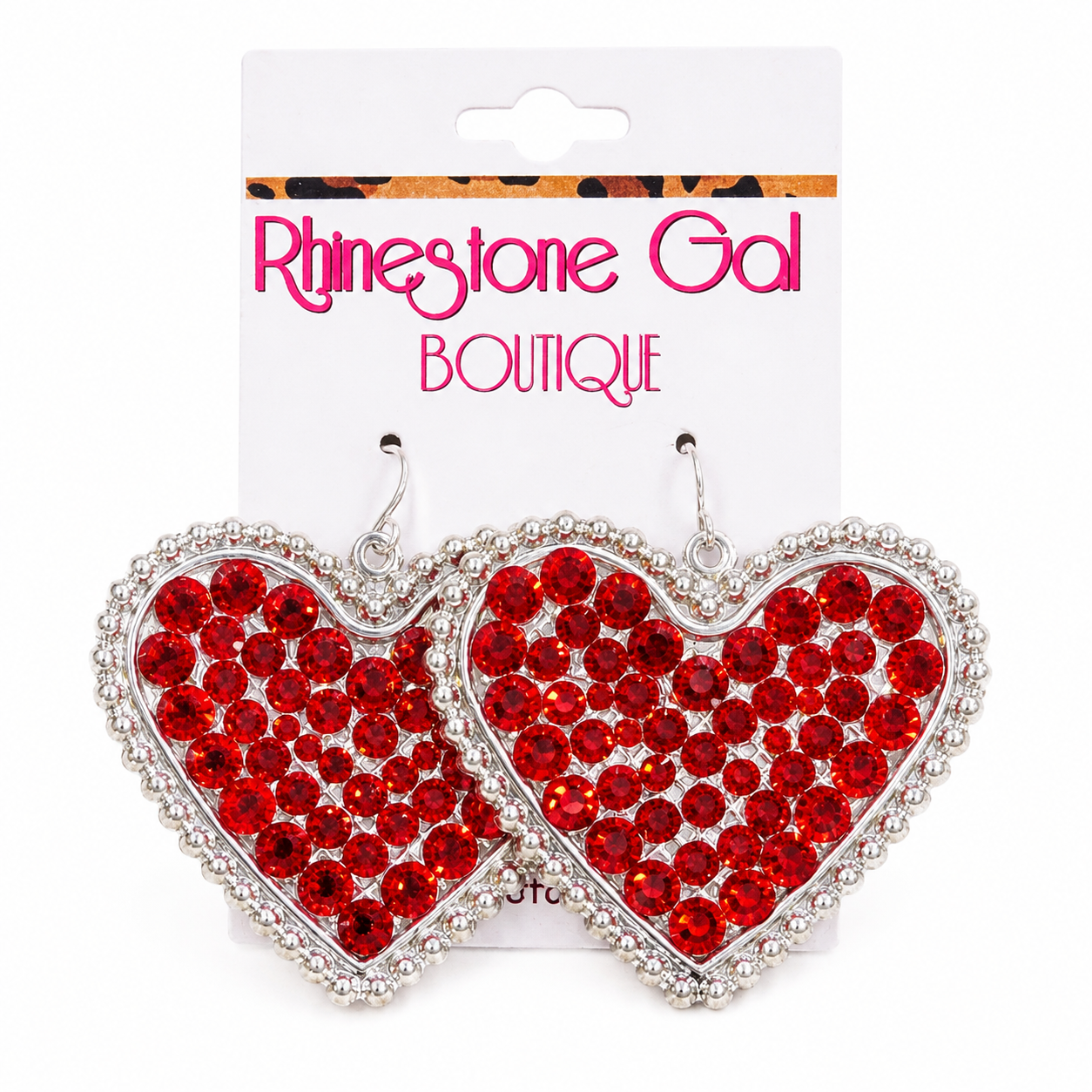 Red Rhinestone Heart Dangle Earrings
