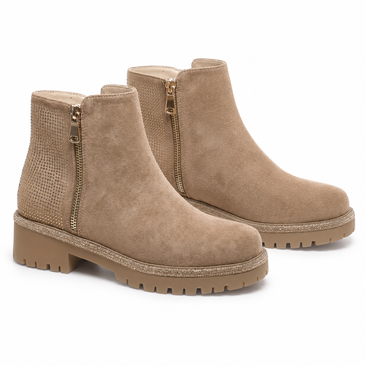 Sparkle Step Taupe Rhinestone Ankle Boots