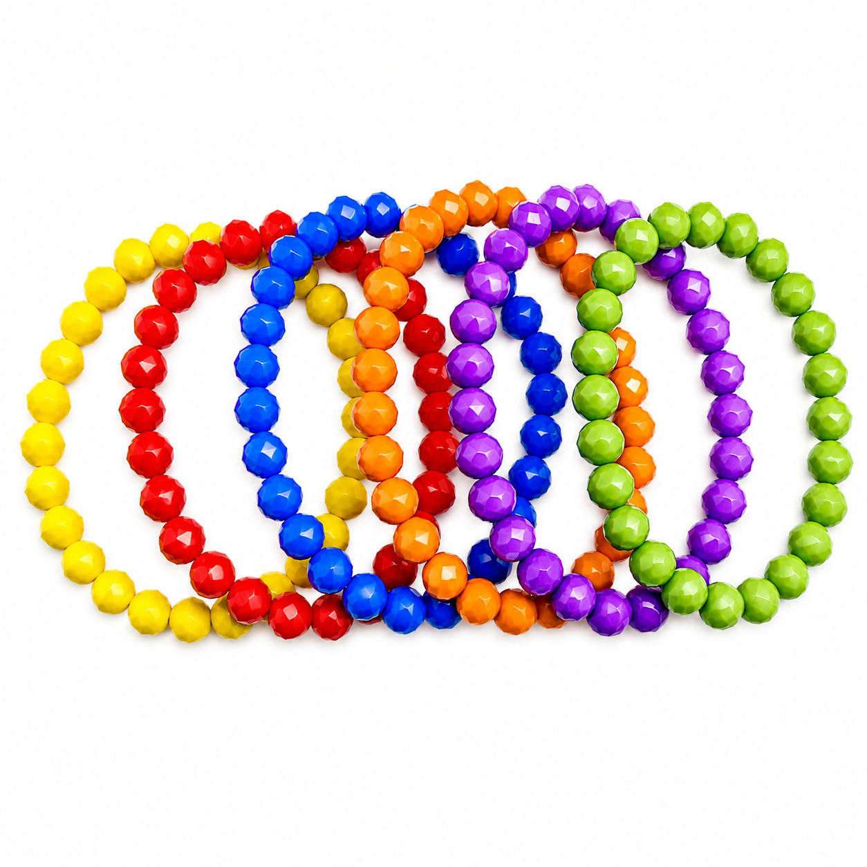 Multicolor Faceted Bead Stretch Bracelet Set – 6 Piece