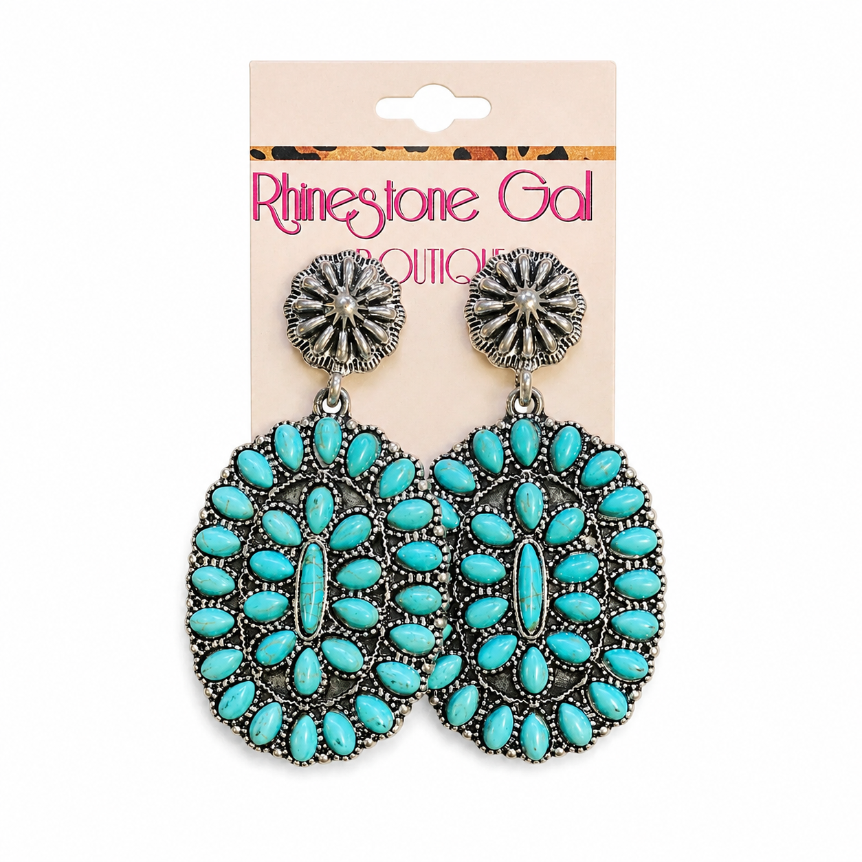 Turquoise Cluster Oval Statement Earrings