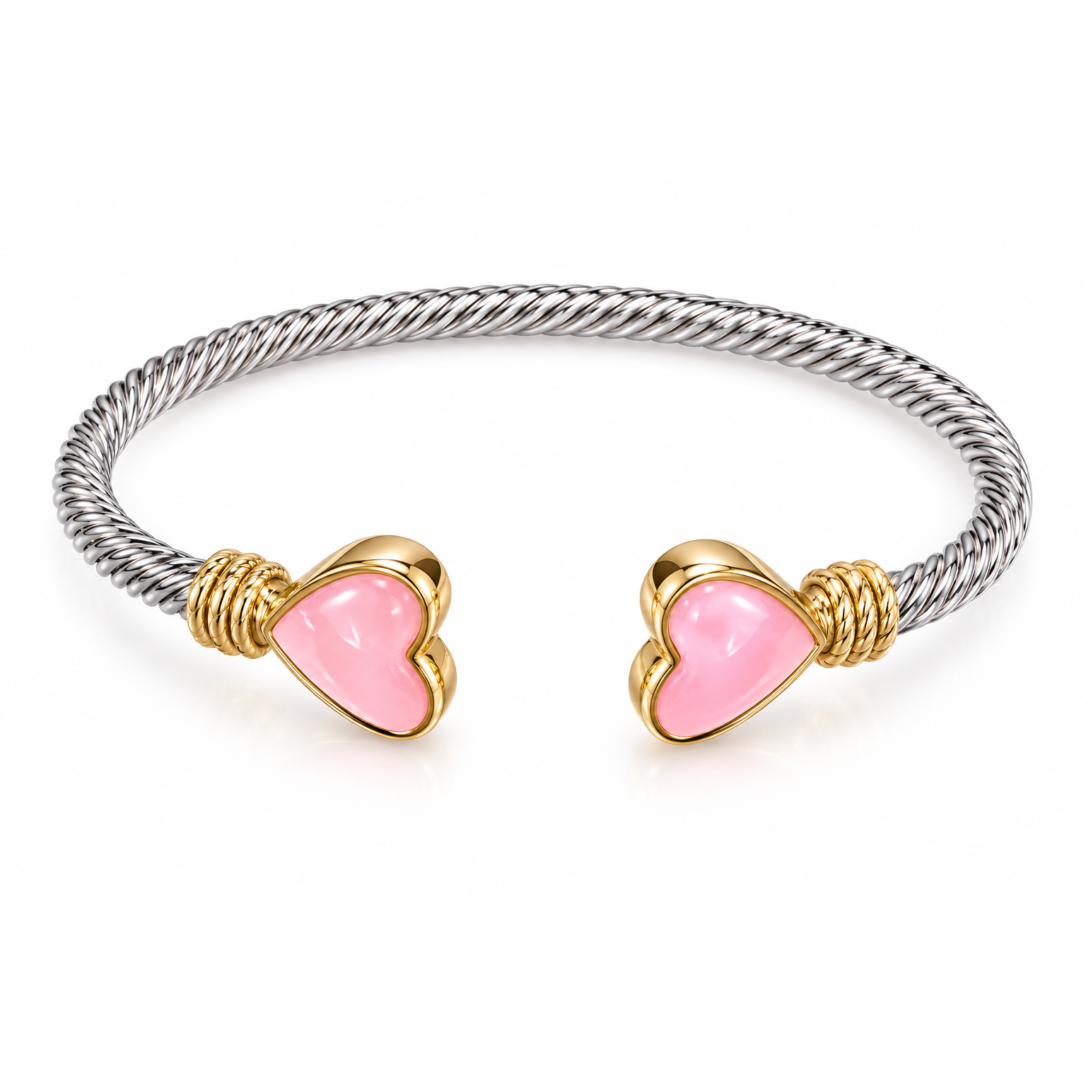 Pink Heart Cable Bracelet with Gold Accents