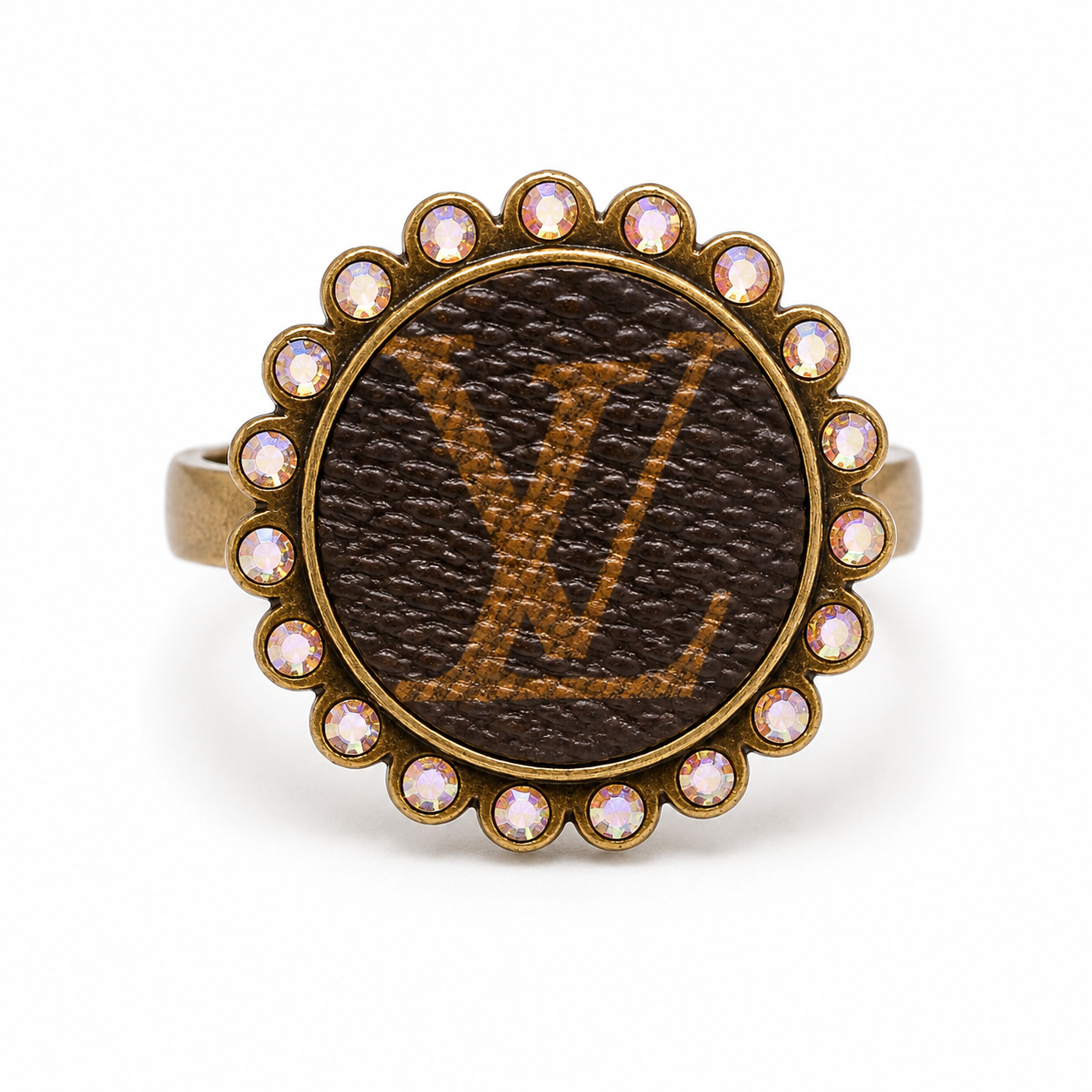 Brown AB Crystal Monogram-Style Adjustable Ring