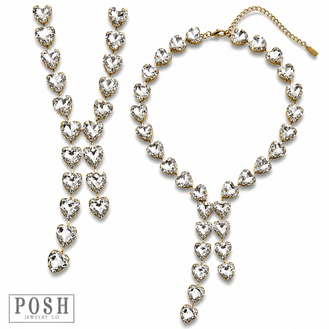 Clear Heart Rhinestone Lariat Necklace
