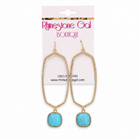 Gold Pave Hexagon Drop Earrings with Turquoise Stone Charm