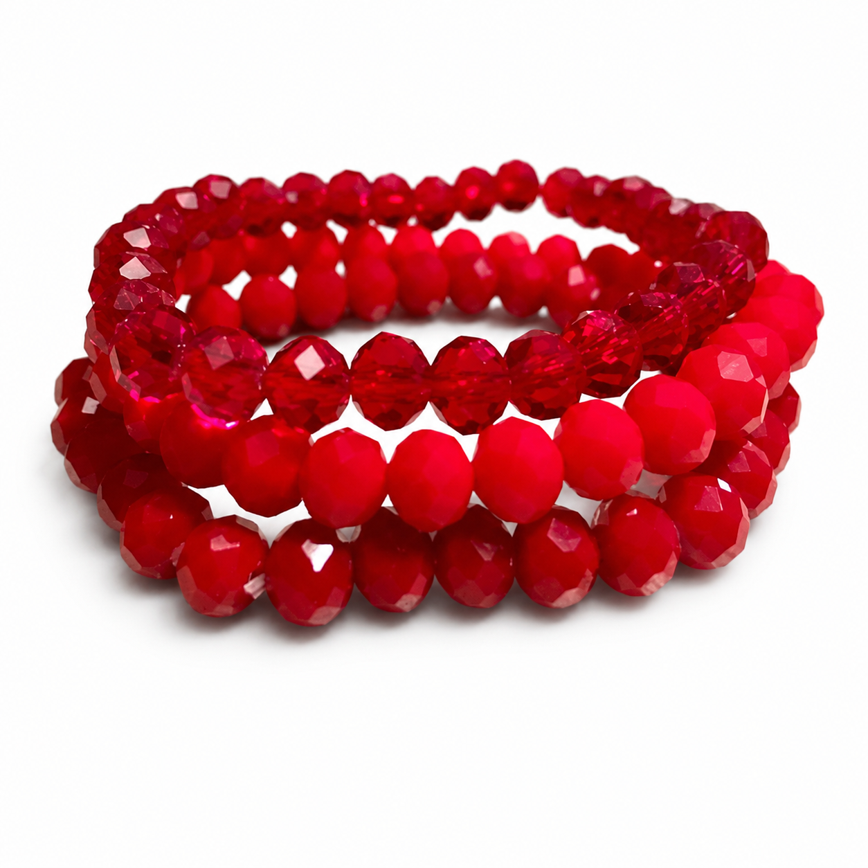 Red Hots 3-Piece Crystal Bead Stretch Bracelet Set – 8mm