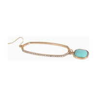 Gold Pave Hexagon Drop Earrings with Turquoise Stone Charm