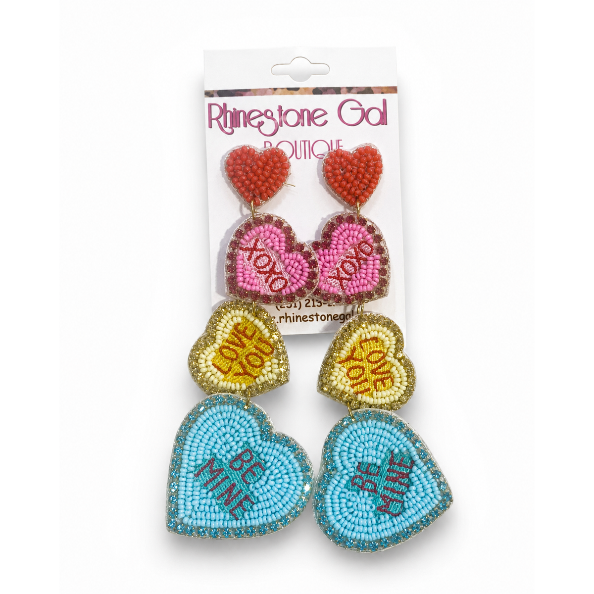 Conversation Heart Beaded Valentine’s Day Dangle Earrings