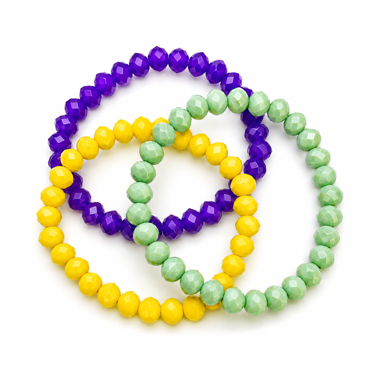 Mardi Gras Crystal Bead Stretch Bracelet Set – 3 Piece