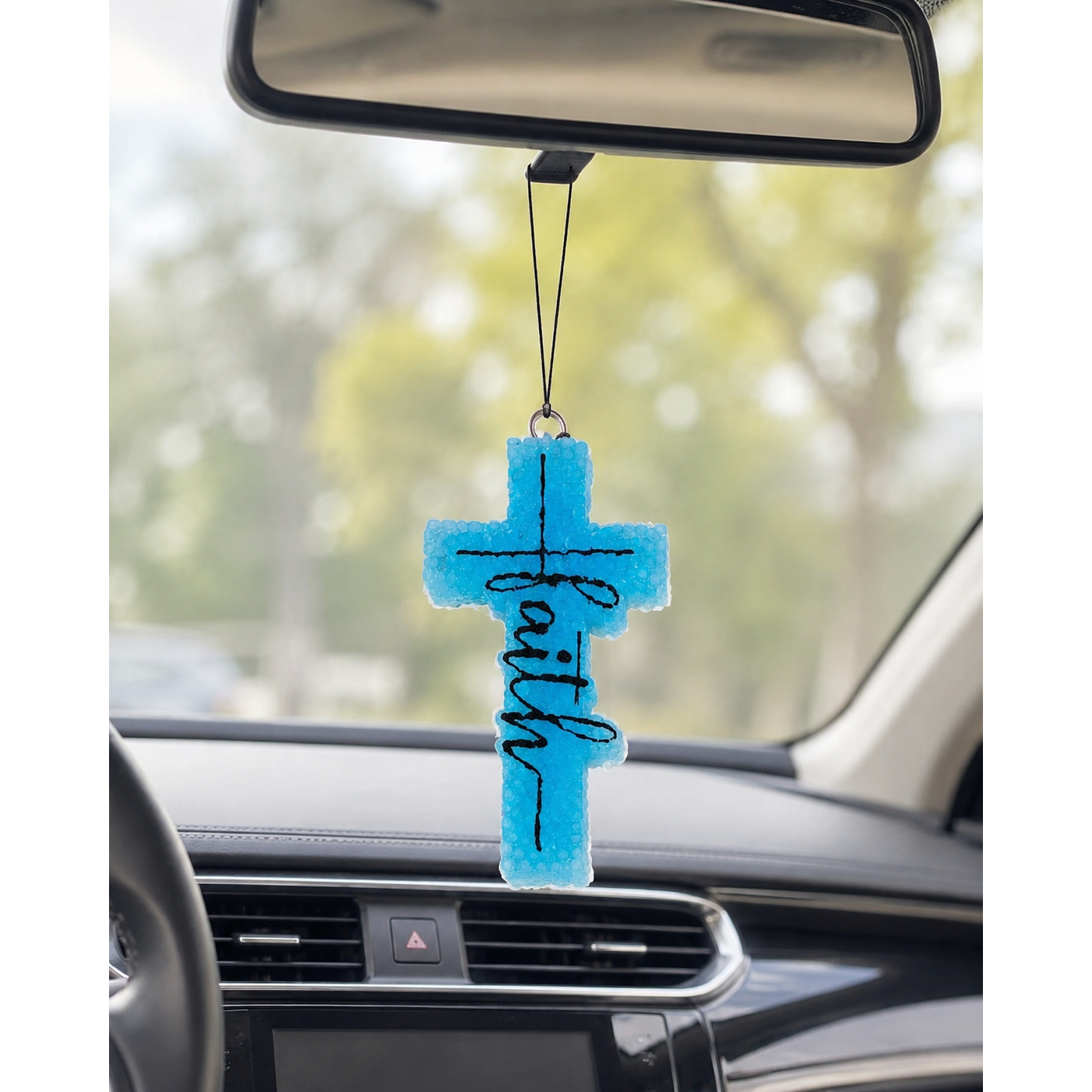 Faith Cross Car Freshener – Handcrafted Aroma Bead Freshie