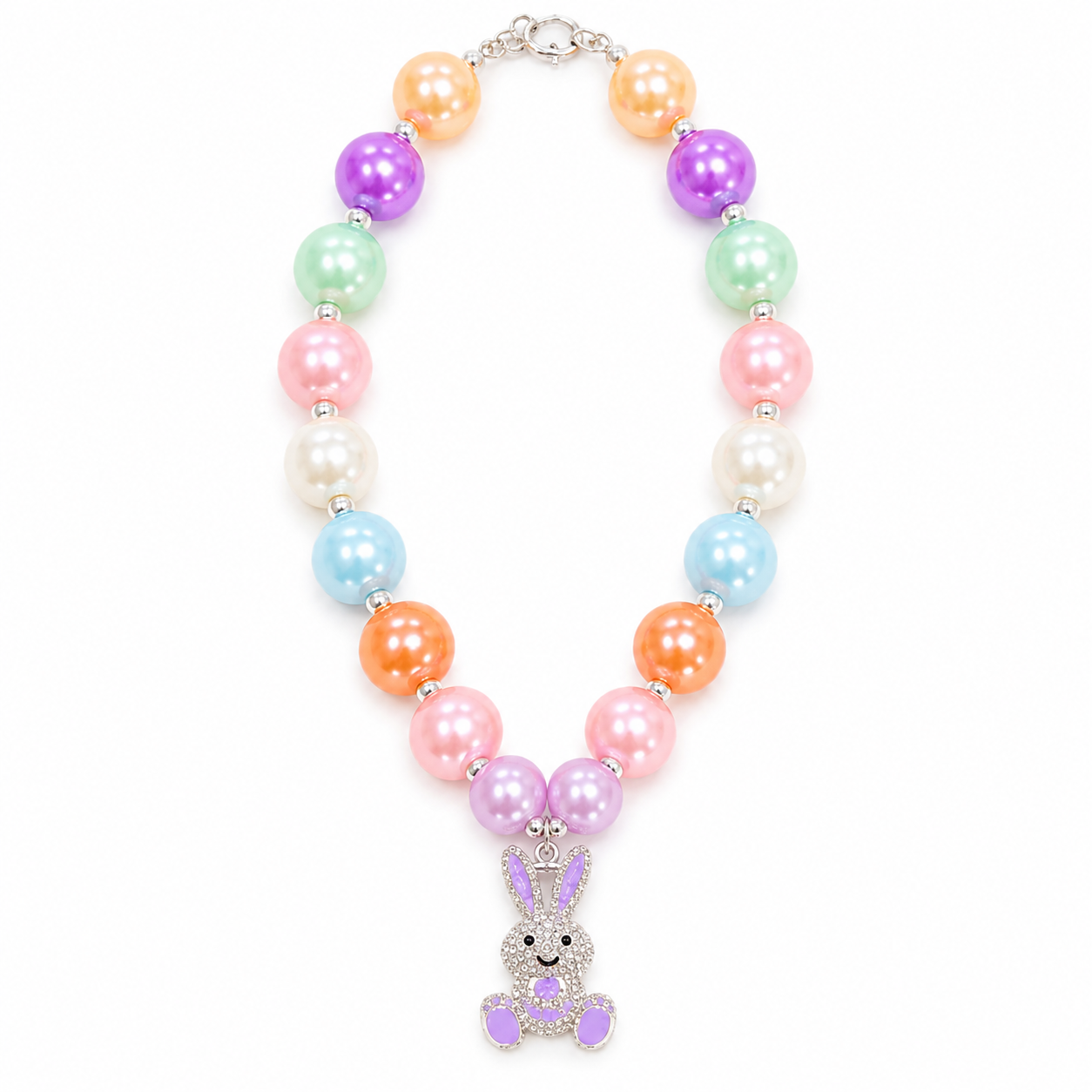 Girls Multi-Color Bubble Bunny Rhinestone Necklace