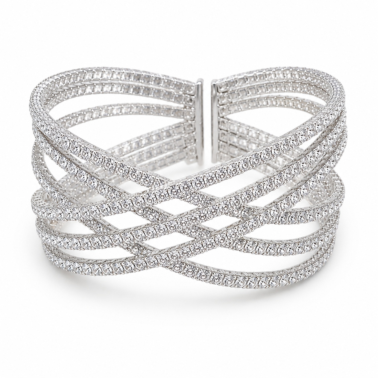 Silver Rhinestone Criss Cross Cuff Bracelet