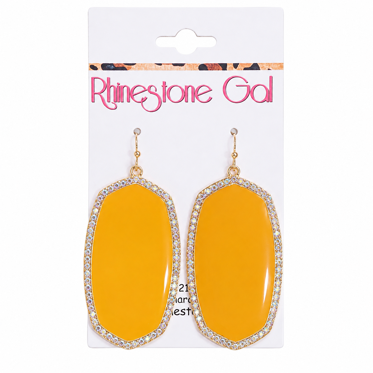 Mustard Enamel Rhinestone Drop Earrings