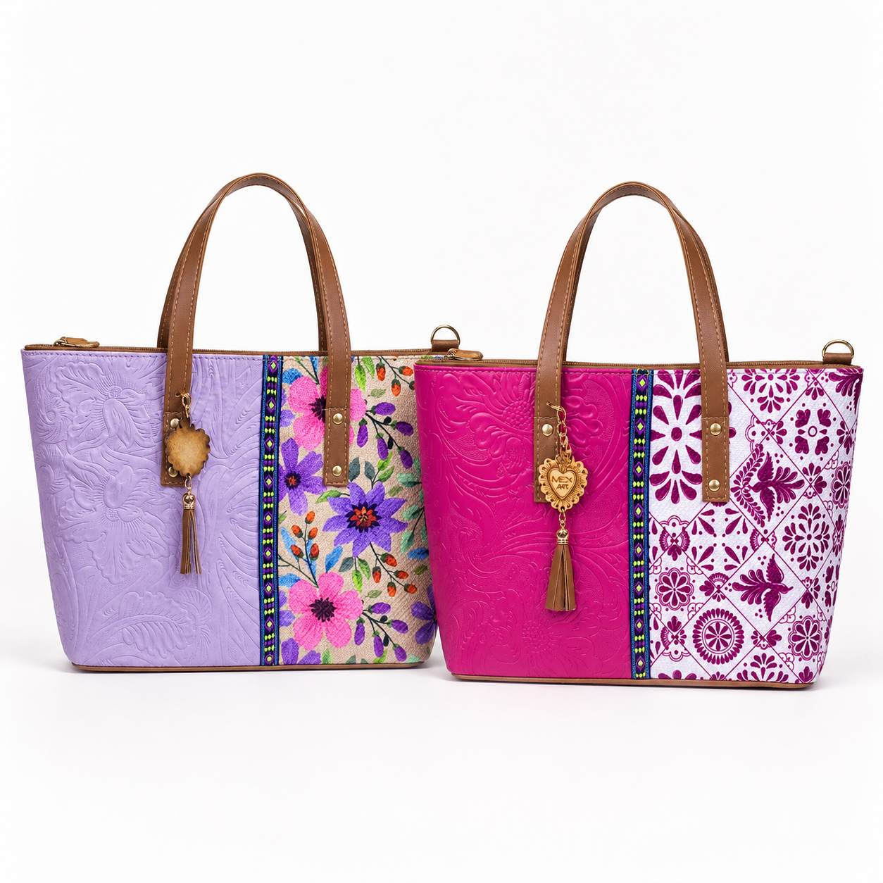 Barco Artesanal Textured Floral Leather Tote Bag