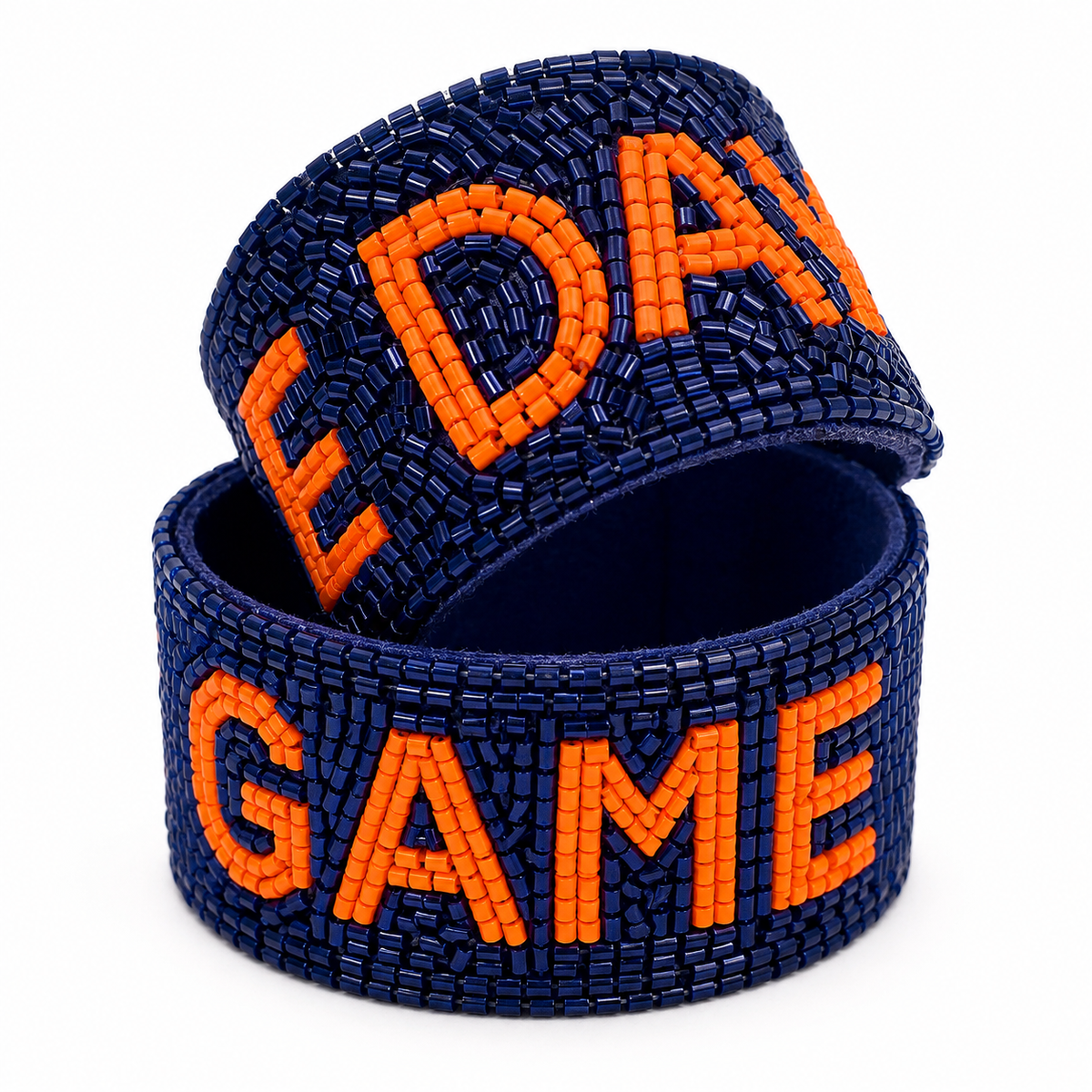 Navy Orange Game Day Beaded Statement Cuff Bracelet