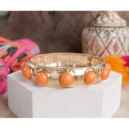 Eternity Gold Cabochon Statement Stretch Bangle
