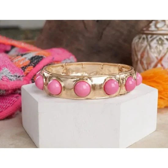 Eternity Gold Cabochon Statement Stretch Bangle