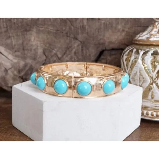 Eternity Gold Cabochon Statement Stretch Bangle