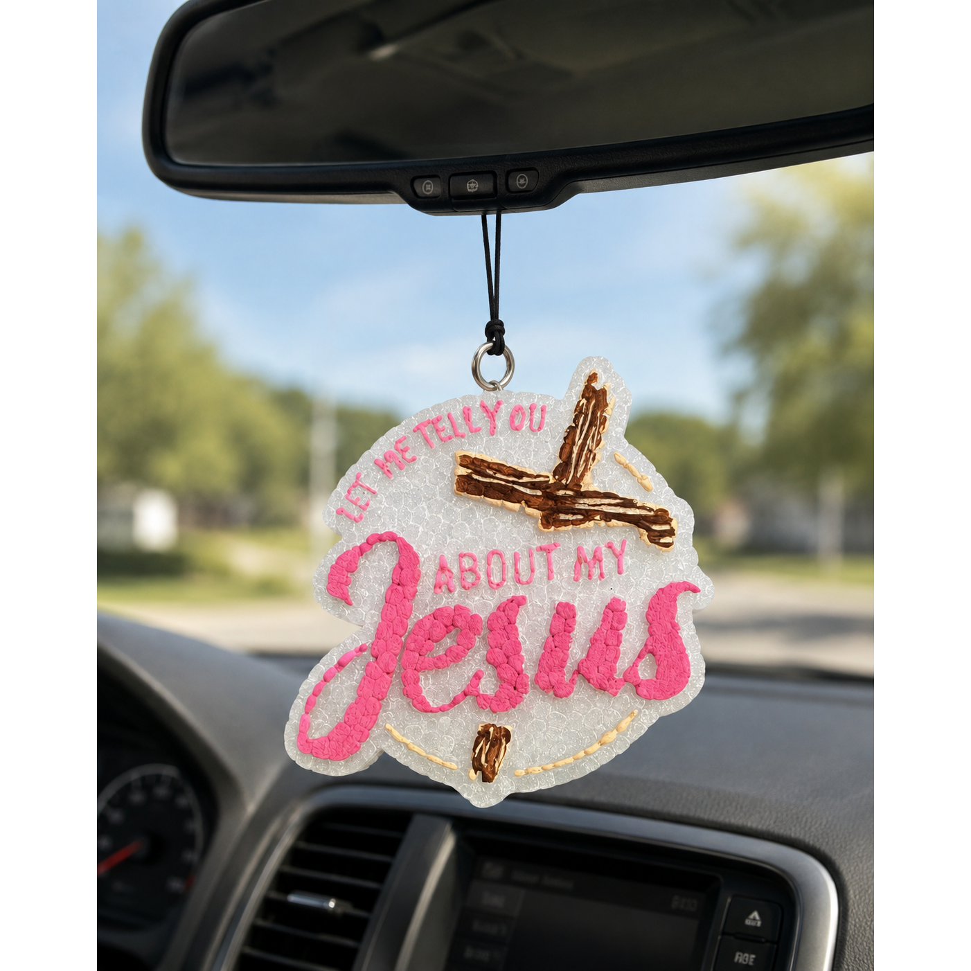 “Let Me Tell You About My Jesus” Christian Car Freshie – Faith-Based Air Freshener