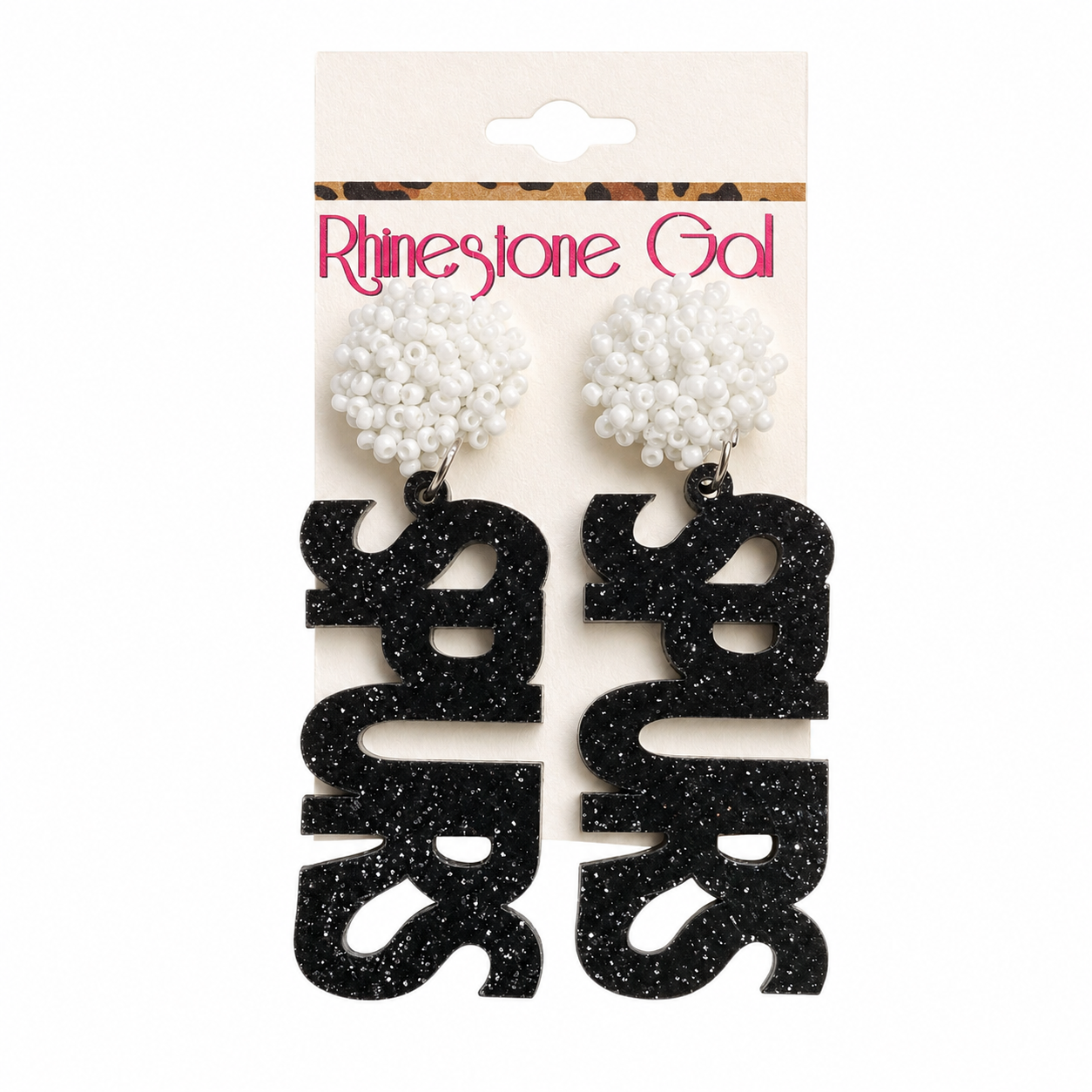 Black and White Glitter Spurs Acrylic Earrings