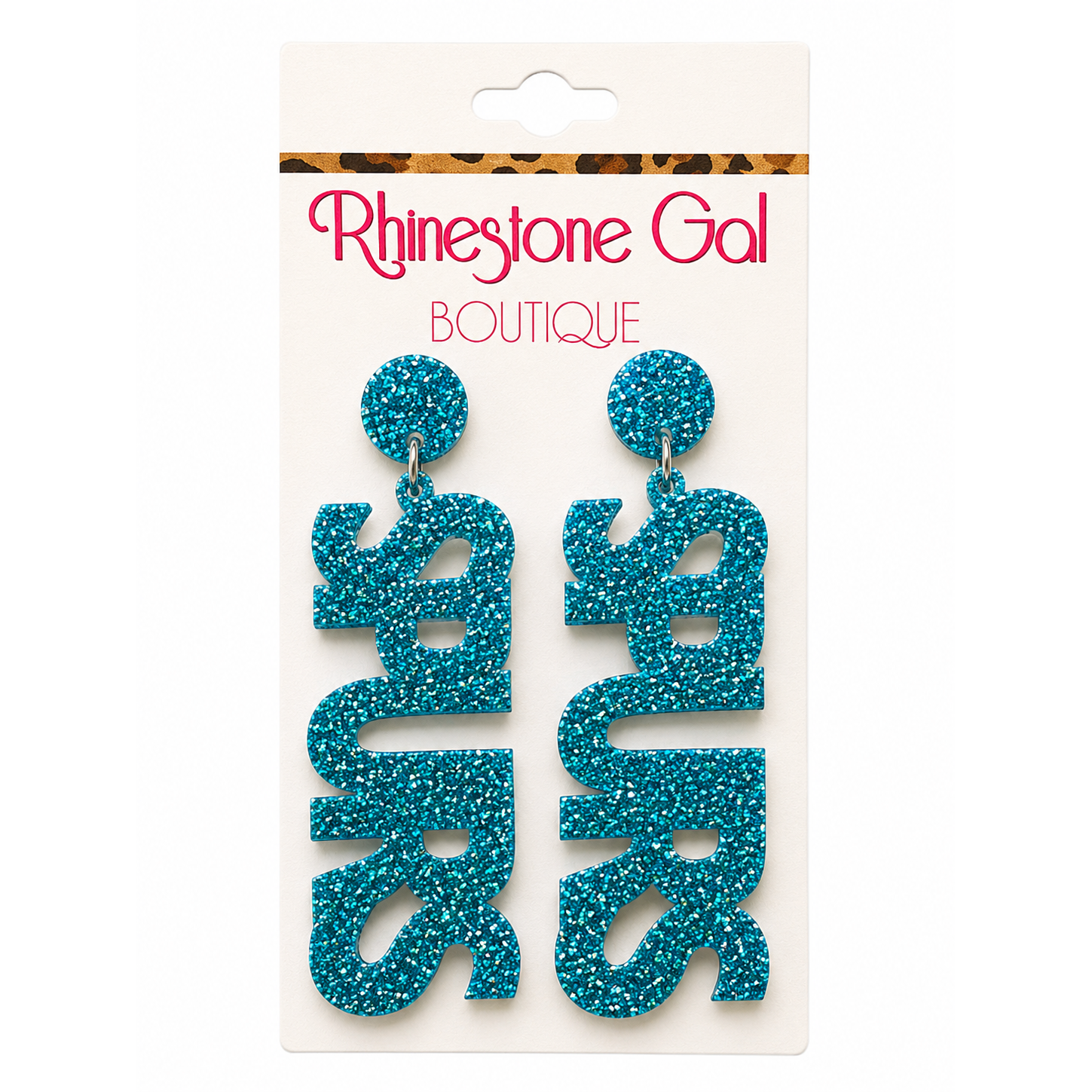 Blue Ice Spurs Glitter Acrylic Statement Earrings